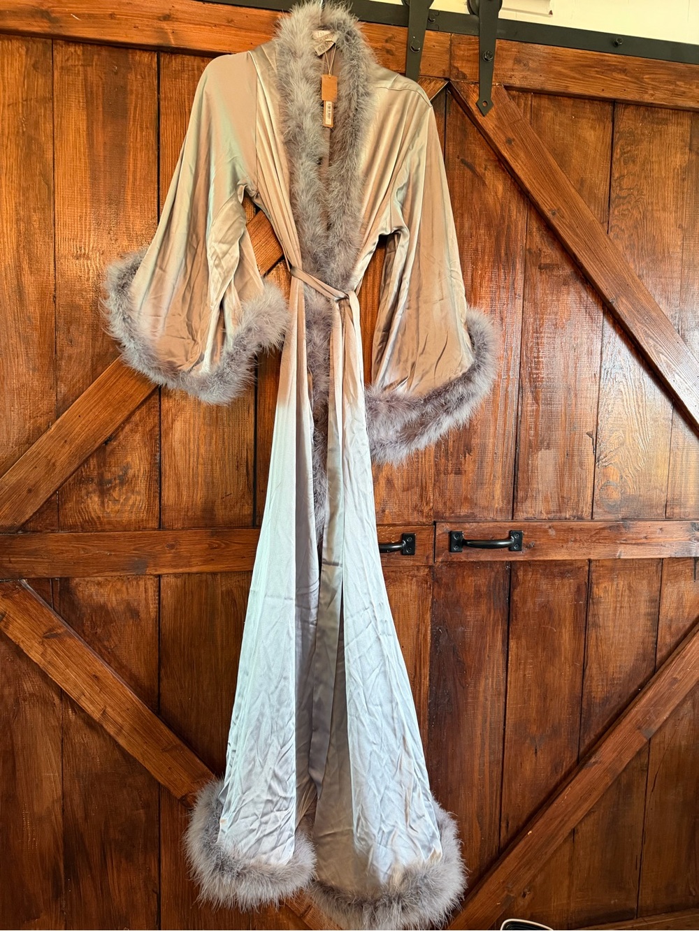 SKIMS Feather Trim Long Silk Robe
